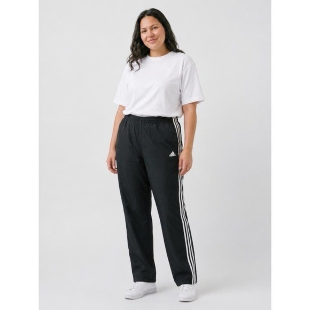 Adidas Black White 3 Stripe Mesh Lined Track Pants Zip Hem High Rise L Large